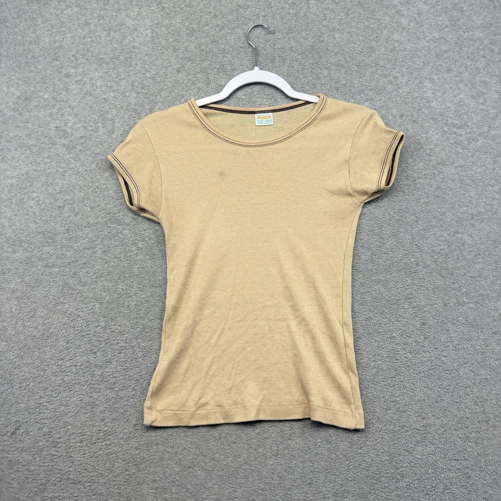 Vintage 70s T-Shirt Women's Blank Plain Top Beige Tan Brown Medium USA Cotton - Picture 5 of 5